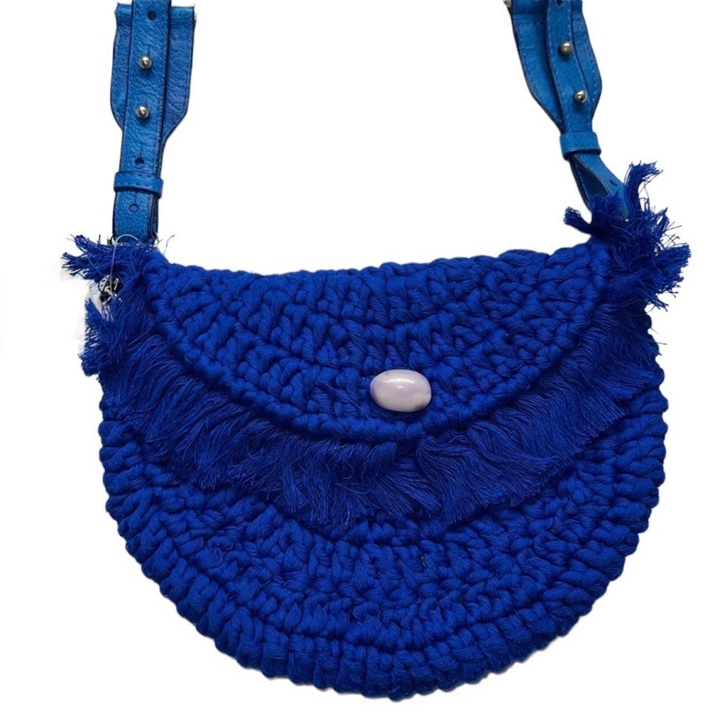 NEW Free People Macrame Moon Blue Boho Crossbody Bag - Picture 2 of 10